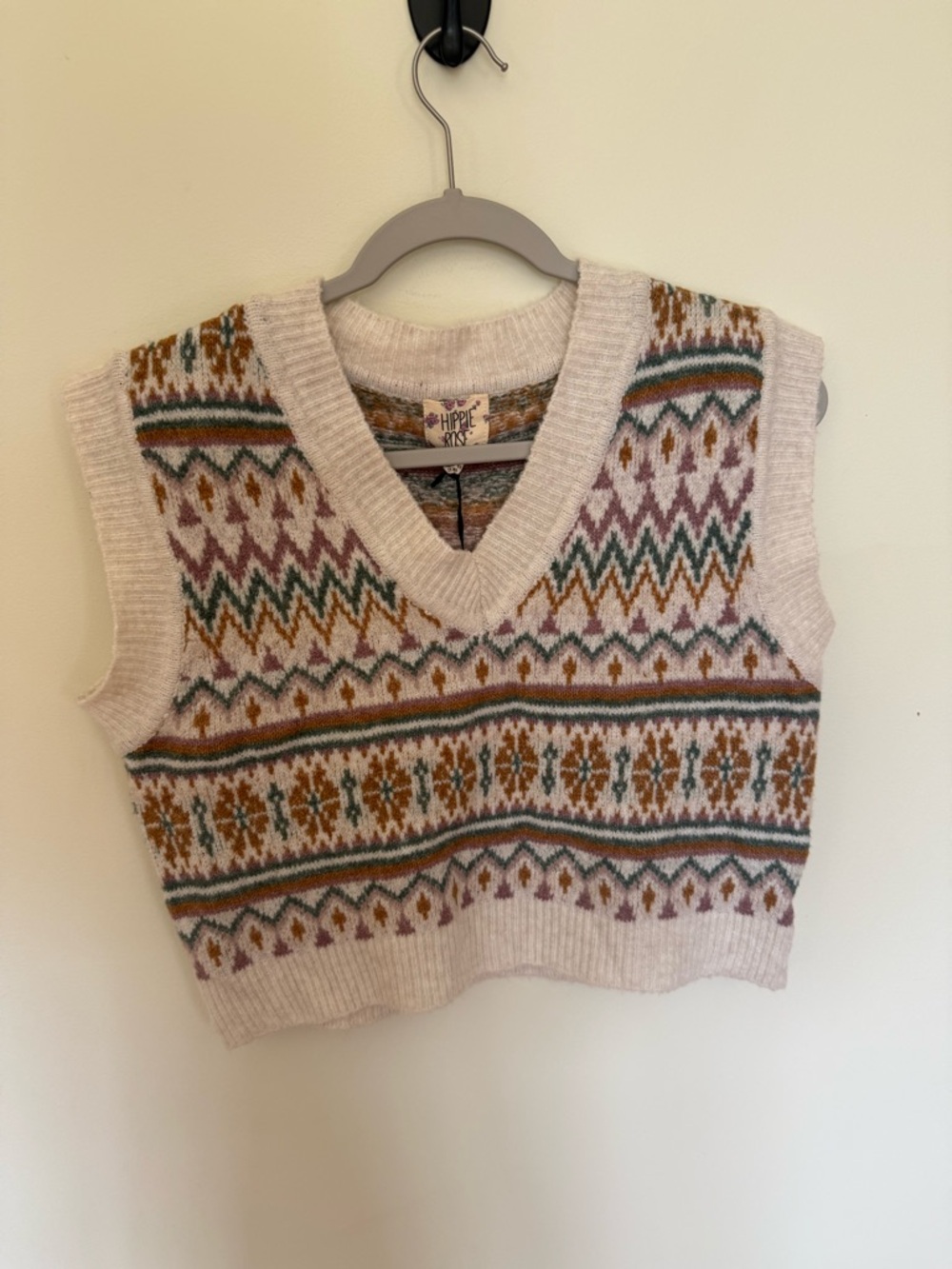 Hippie Rose Pink Fair Isle V-Neck Sweater Vest